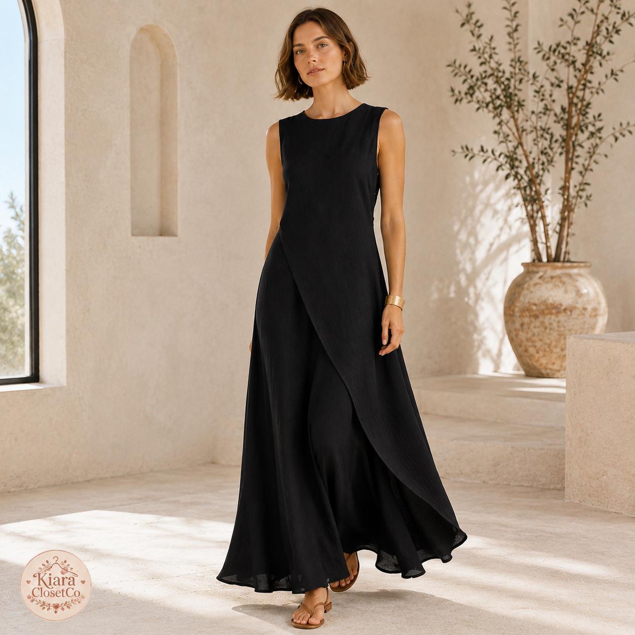 Sleeveless Asymmetrical Maxi Dress