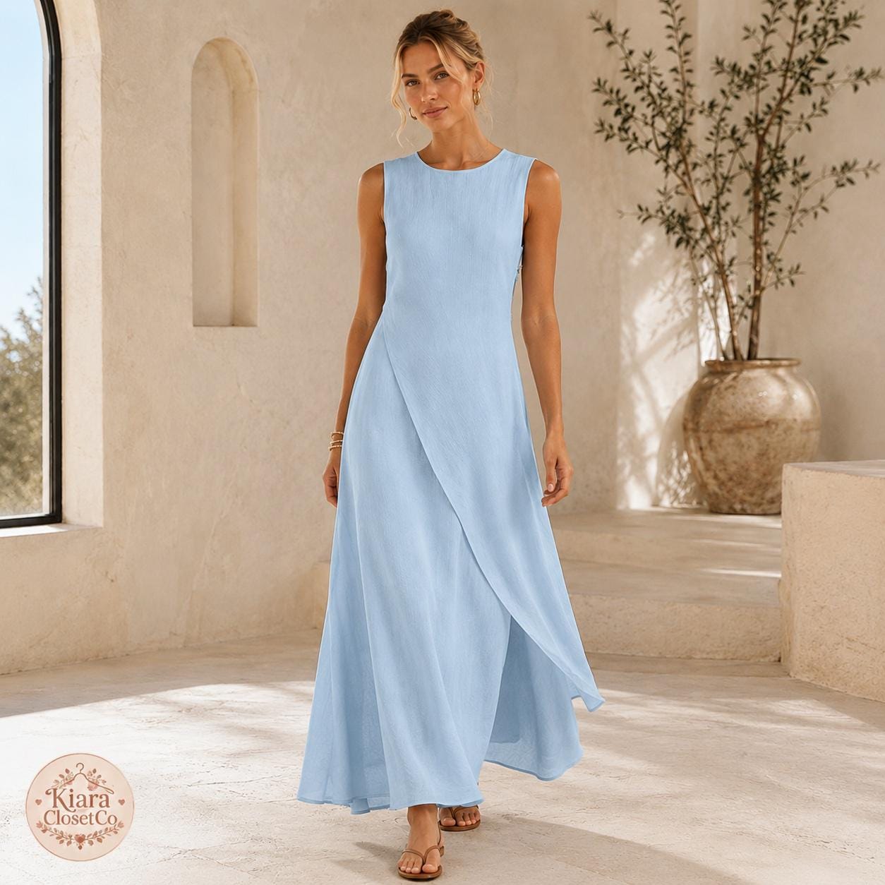 Sleeveless Asymmetrical Maxi Dress