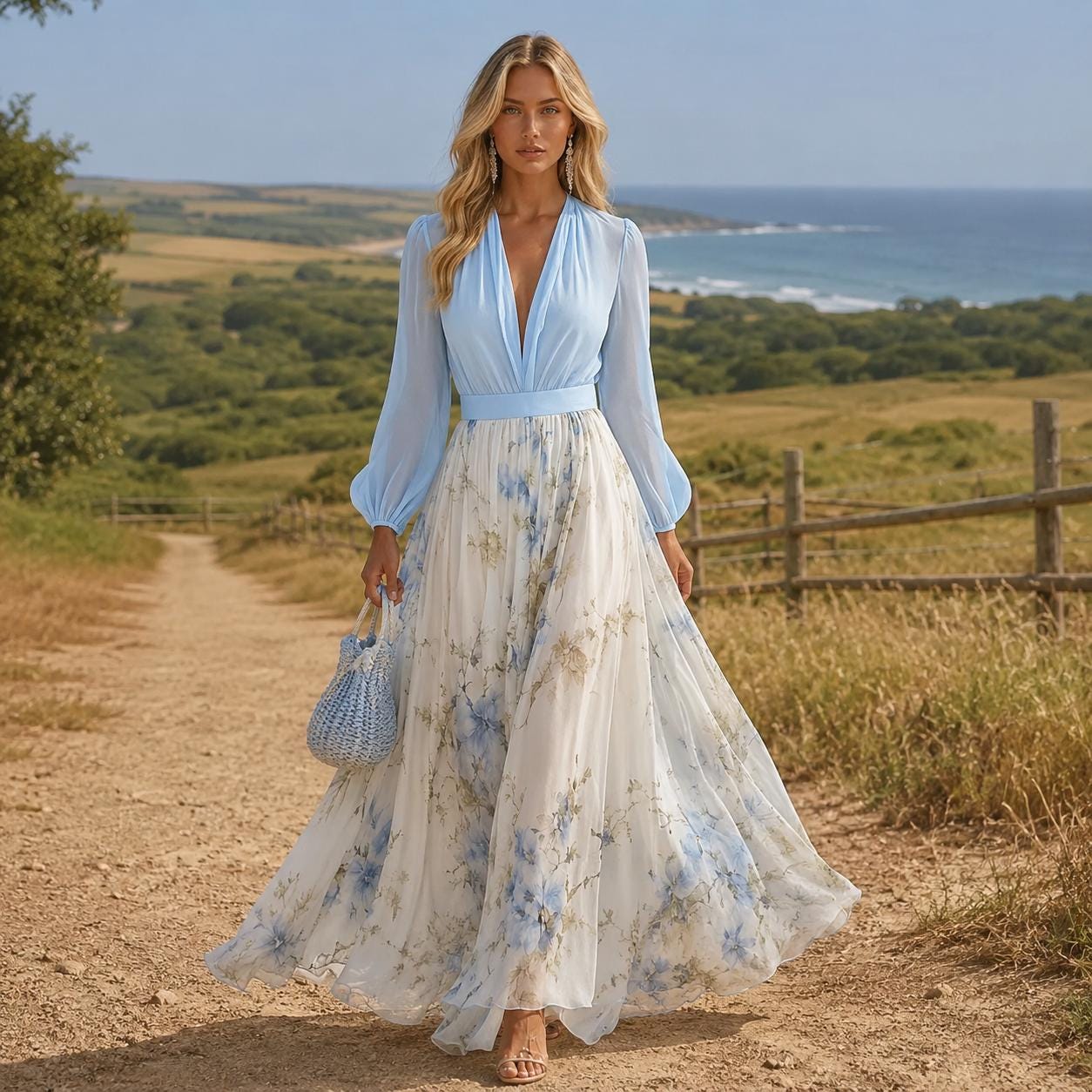 Floral Maxi Dress, Long Sleeve Boho Dress, Flowing Cottagecore Dress, Elegant Wedding Guest Dress, Romantic Spring Summer Outfit