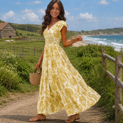 Boho Floral Maxi Dress for Women, Elegant Summer Dress, Flowy Cottagecore Dress, Vacation Outfit, Garden Party Dress, Wedding Guest Dress