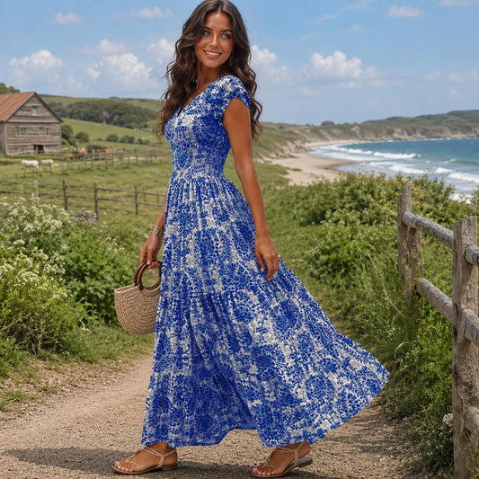 Boho Floral Maxi Dress for Women, Elegant Summer Dress, Flowy Cottagecore Dress, Vacation Outfit, Garden Party Dress, Wedding Guest Dress