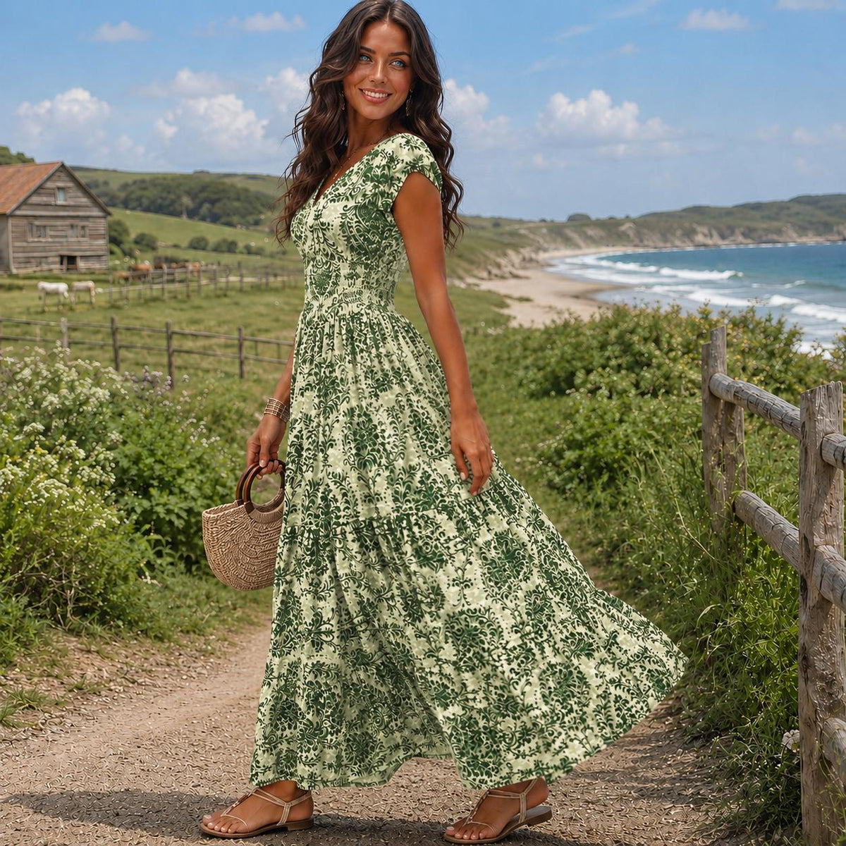 Boho Floral Maxi Dress for Women, Elegant Summer Dress, Flowy Cottagecore Dress, Vacation Outfit, Garden Party Dress, Wedding Guest Dress