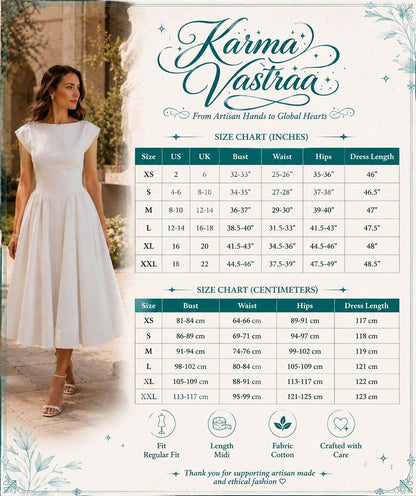 White Cotton Midi Dress for Women | Elegant A-Line Fit & Flare Dress | Minimalist Wedding Guest Dress | Summer Cotton Dress
