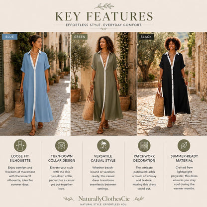 Women Button Shirt Dress, Summer Maxi Dress, Loose Beach Dress, Casual Vacation Dress, Short Sleeve Resort Dress, Oversized Boho Cover Up