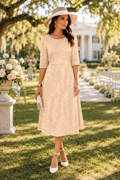 Elegant Floral Midi Dress for Women | Wedding Guest Dress | Kentucky Derby Tea Party Modest Spring