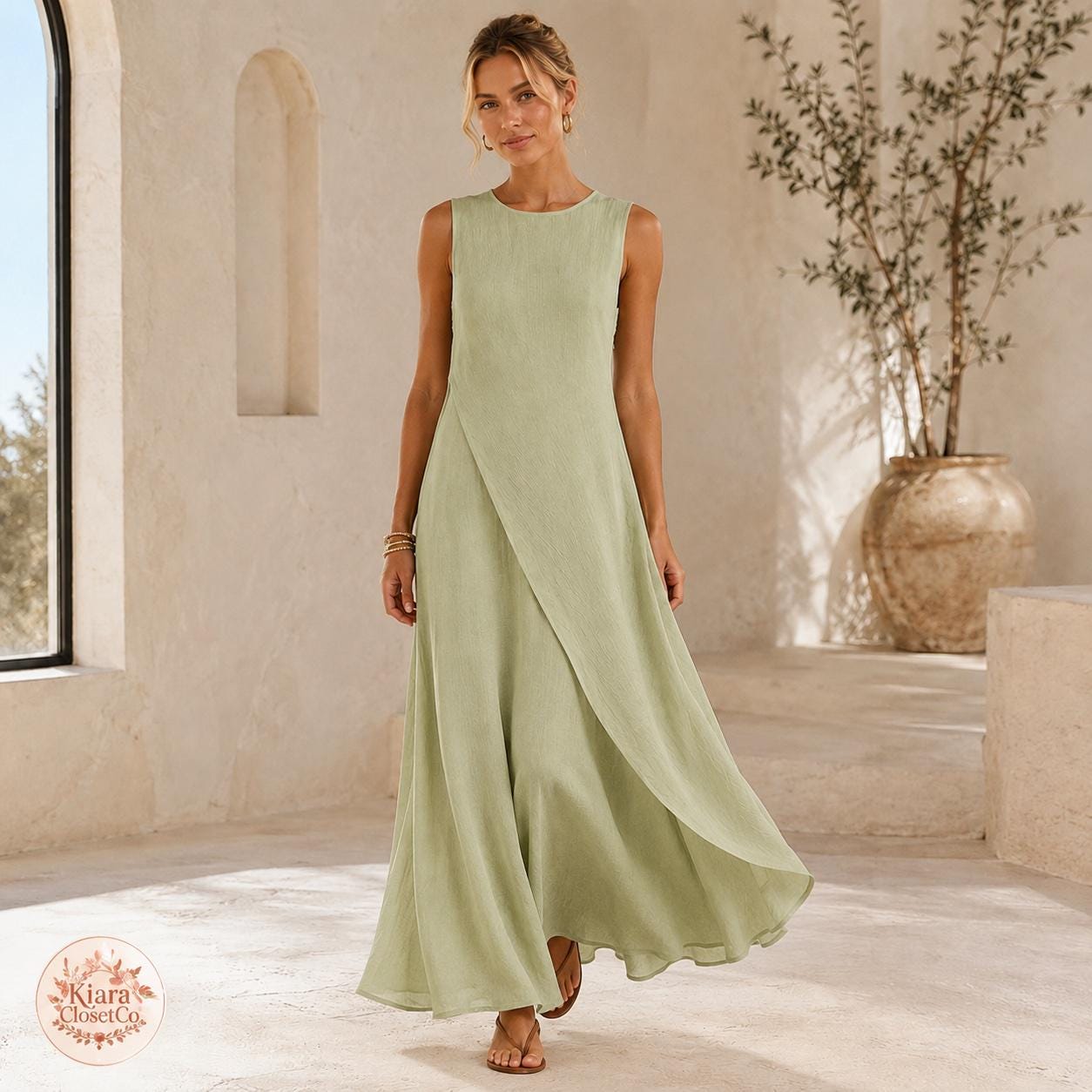 Sleeveless Asymmetrical Maxi Dress