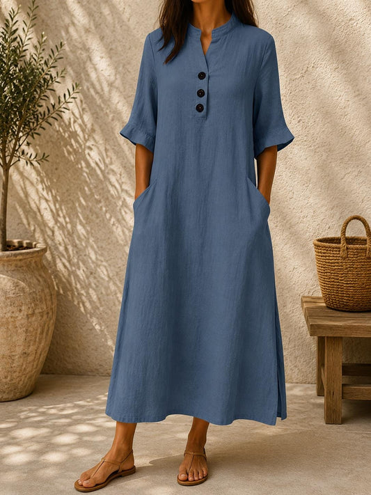 Women Cotton Linen Maxi Dress Loose Casual Summer Pockets Boho Long Dress