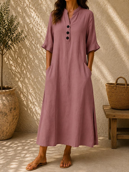 Women Cotton Linen Maxi Dress Loose Casual Summer Pockets Boho Long Dress