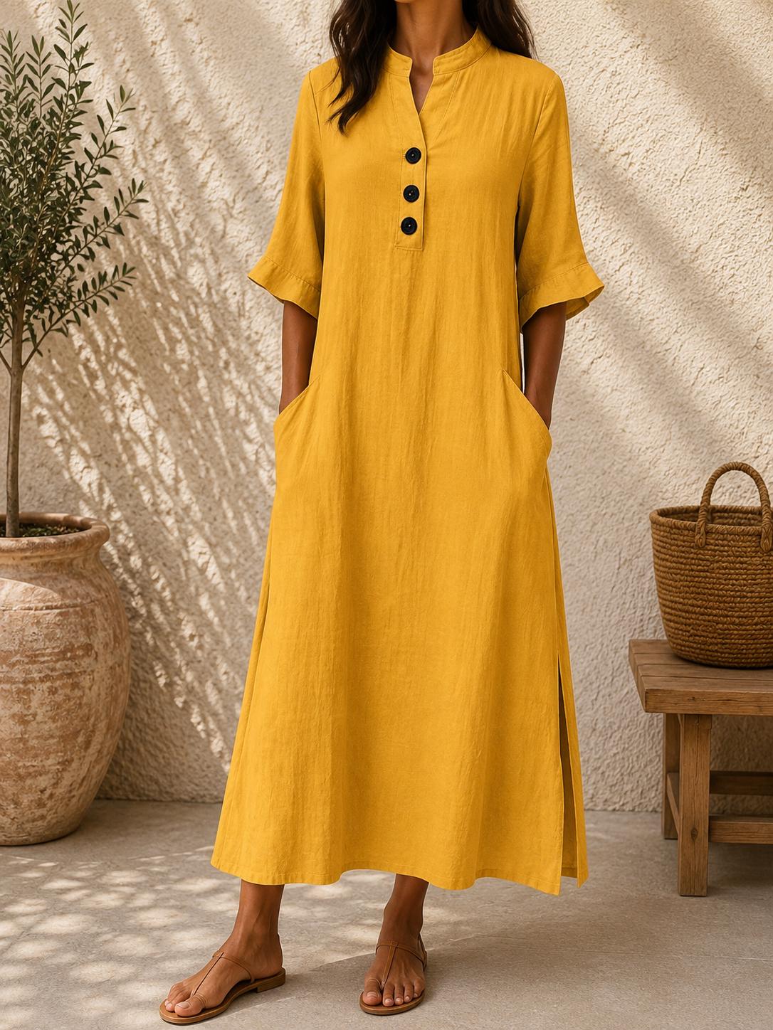 Women Cotton Linen Maxi Dress Loose Casual Summer Pockets Boho Long Dress