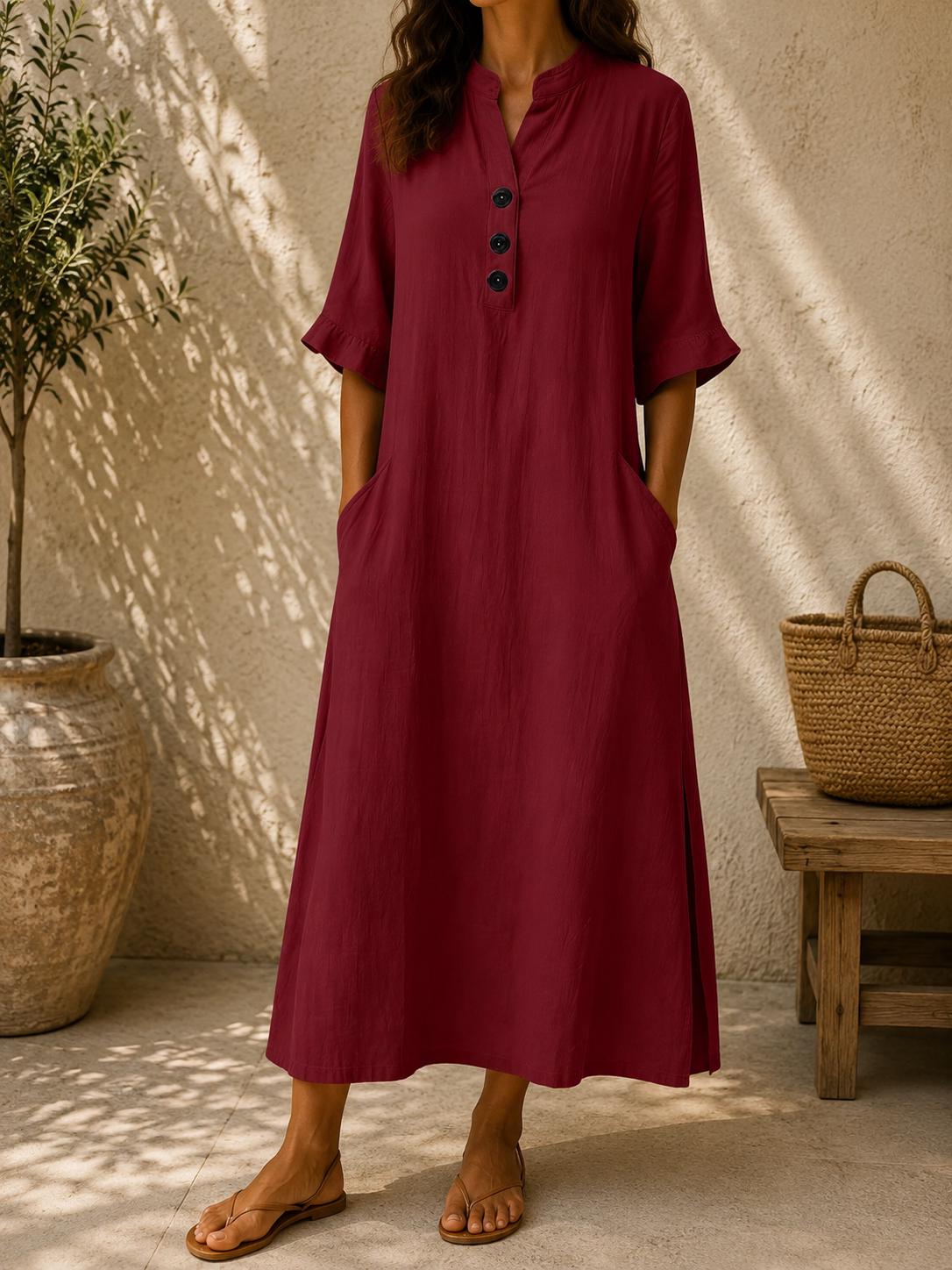 Women Cotton Linen Maxi Dress Loose Casual Summer Pockets Boho Long Dress