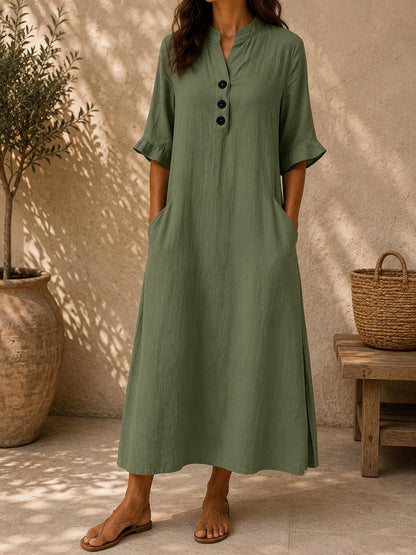 Women Cotton Linen Maxi Dress Loose Casual Summer Pockets Boho Long Dress