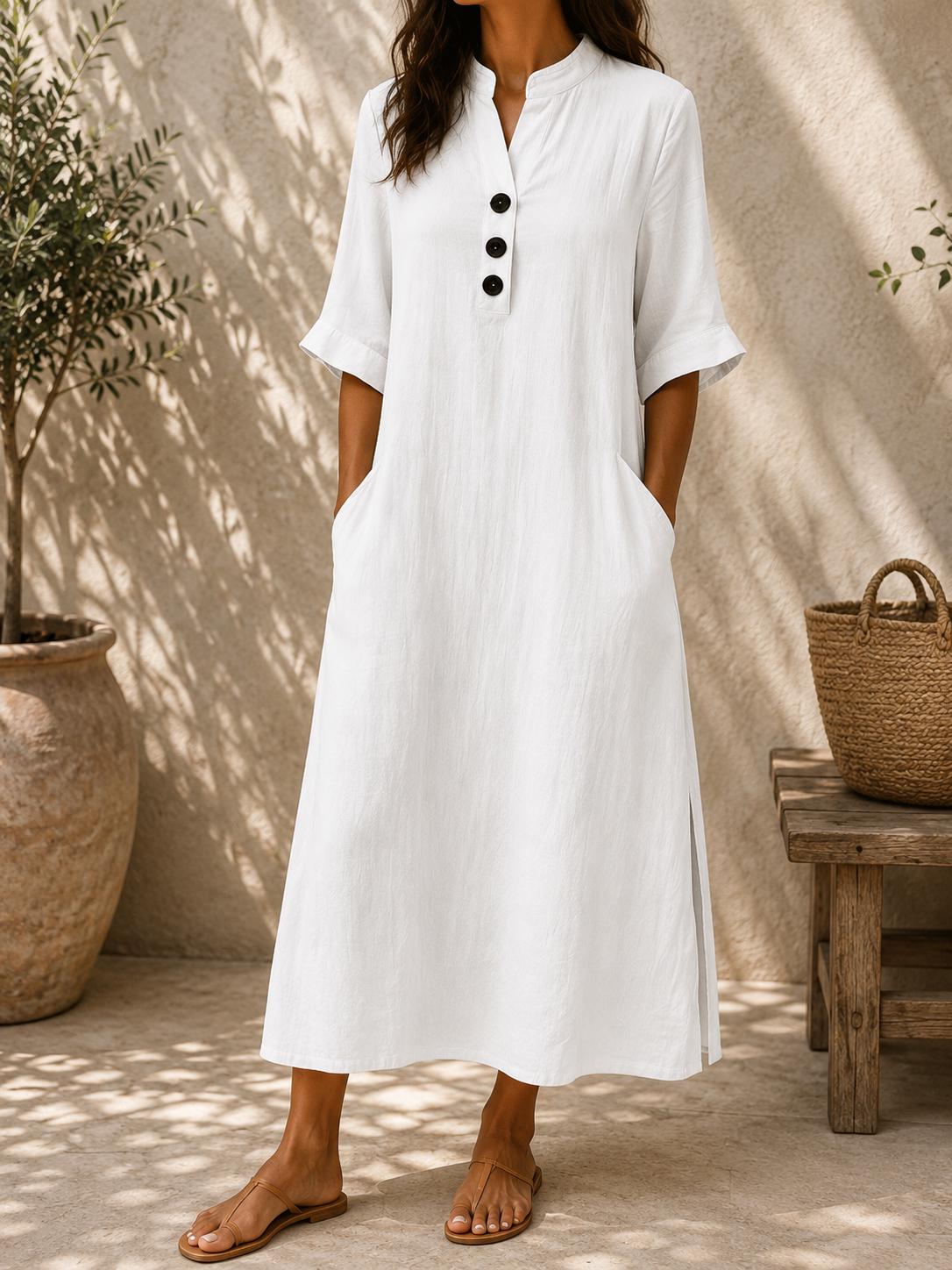 Women Cotton Linen Maxi Dress Loose Casual Summer Pockets Boho Long Dress