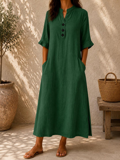Women Cotton Linen Maxi Dress Loose Casual Summer Pockets Boho Long Dress