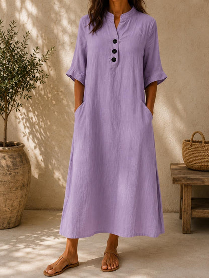 Women Cotton Linen Maxi Dress Loose Casual Summer Pockets Boho Long Dress