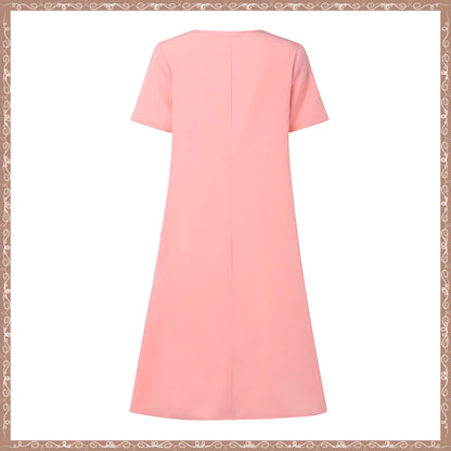 Elegant Pleated Hem Dress, Chic V-Neck Short Sleeve, Women's Summer Midi Vestidos, Celebrity Dresses, Short Sleeve Fitted Waist Robes Femme
