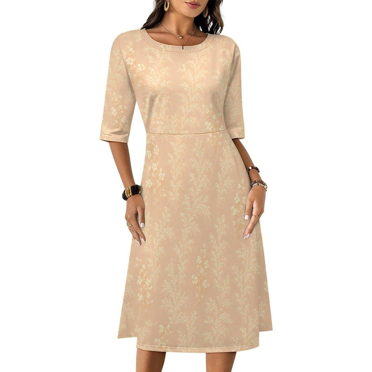 Elegant Floral Midi Dress for Women | Wedding Guest Dress | Kentucky Derby Tea Party Modest Spring