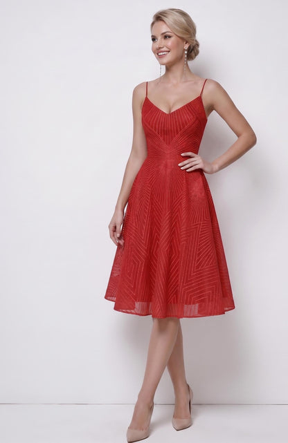 Geometric Print Open-Back Cocktail Dress | V-Neck Spaghetti Strap Midi Gown