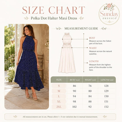 Polka Dot Maxi Dress - Halter Summer Dress, Women's Clothing, Garden Party Outfit
