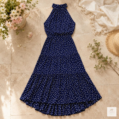 Polka Dot Maxi Dress - Halter Summer Dress, Women's Clothing, Garden Party Outfit