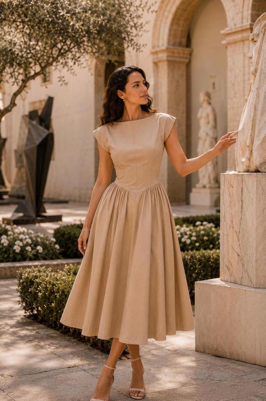 White Cotton Midi Dress for Women | Elegant A-Line Fit & Flare Dress | Minimalist Wedding Guest Dress | Summer Cotton Dress