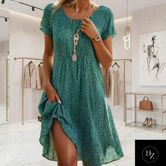 Women's Boho Floral Midi Dress | Comfortable Summer Fit, Short Sleeve, Round Neckline