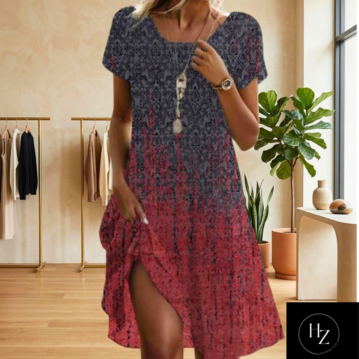 Women's Boho Floral Midi Dress | Comfortable Summer Fit, Short Sleeve, Round Neckline