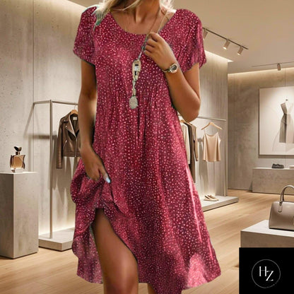 Women's Boho Floral Midi Dress | Comfortable Summer Fit, Short Sleeve, Round Neckline