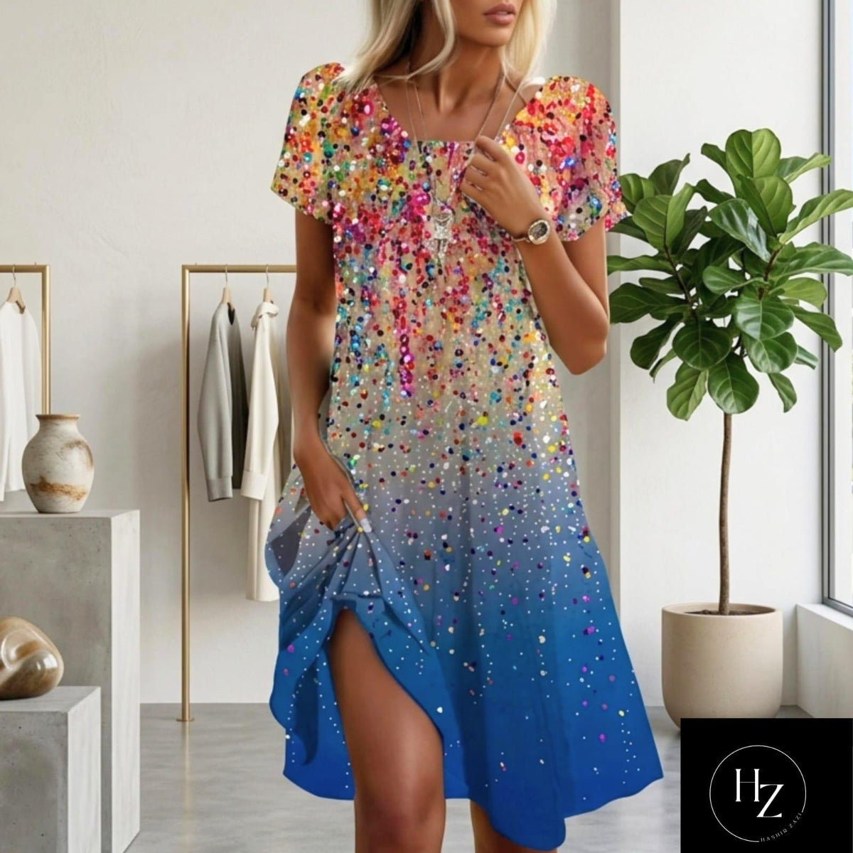 Women's Boho Floral Midi Dress | Comfortable Summer Fit, Short Sleeve, Round Neckline