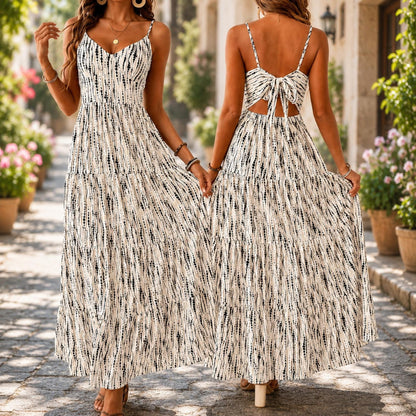 Womens Maxi Dress Sleeveless Back Tie Detail Summer Vacation Dress Elegant Flowy Style