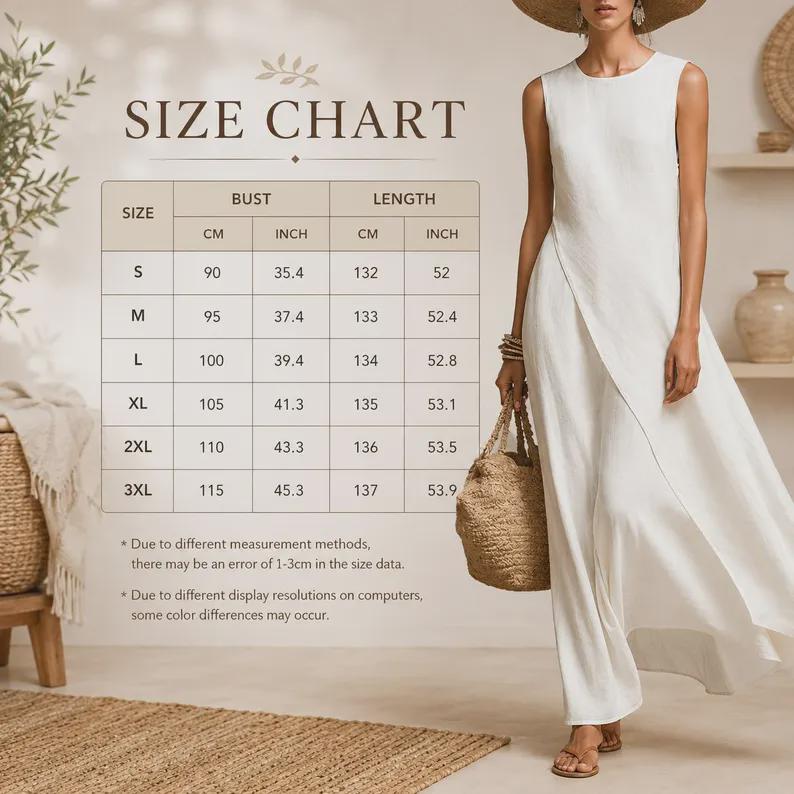 Linen Maxi Dress Women, Elegant Sleeveless Boho , Flowy Summer Beach, LooseFit Vacation Outfit