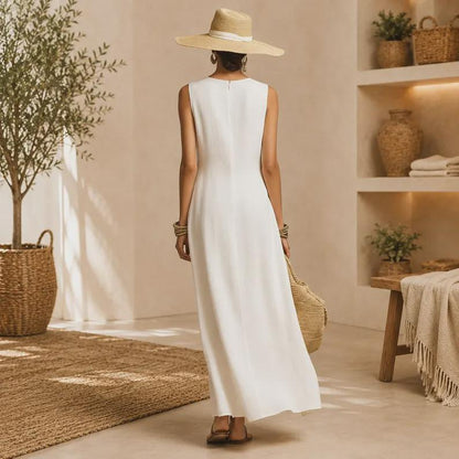 Linen Maxi Dress Women, Elegant Sleeveless Boho , Flowy Summer Beach, LooseFit Vacation Outfit