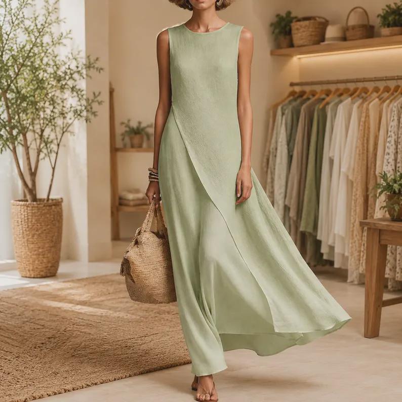 Linen Maxi Dress Women, Elegant Sleeveless Boho , Flowy Summer Beach, LooseFit Vacation Outfit
