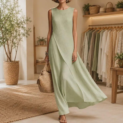 Linen Maxi Dress Women, Elegant Sleeveless Boho , Flowy Summer Beach, LooseFit Vacation Outfit