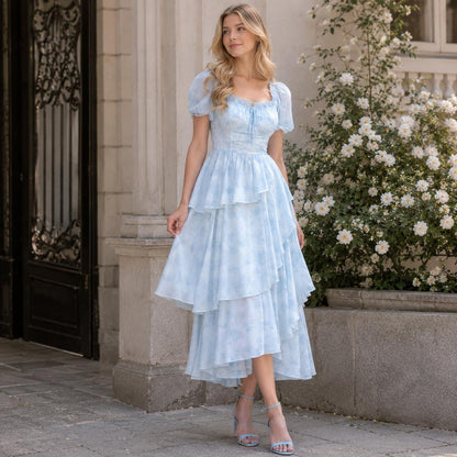 Floral Chiffon Dress Summer Irregular Slim Elegant Casual Vacation Boho Party Lightweight Feminine