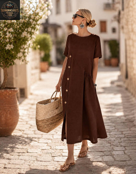 Handmade Women Summer Maxi Dress Elegant Short Sleeve Casual A Line Sun Dress