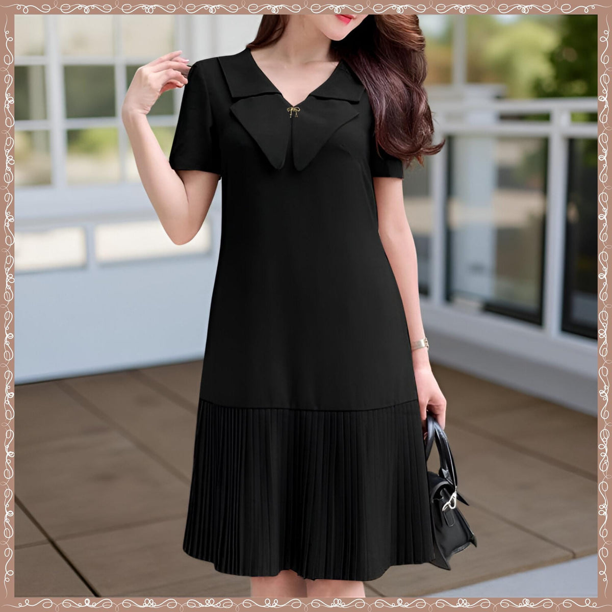 Elegant Pleated Hem Dress, Chic V-Neck Short Sleeve, Women's Summer Midi Vestidos, Celebrity Dresses, Short Sleeve Fitted Waist Robes Femme