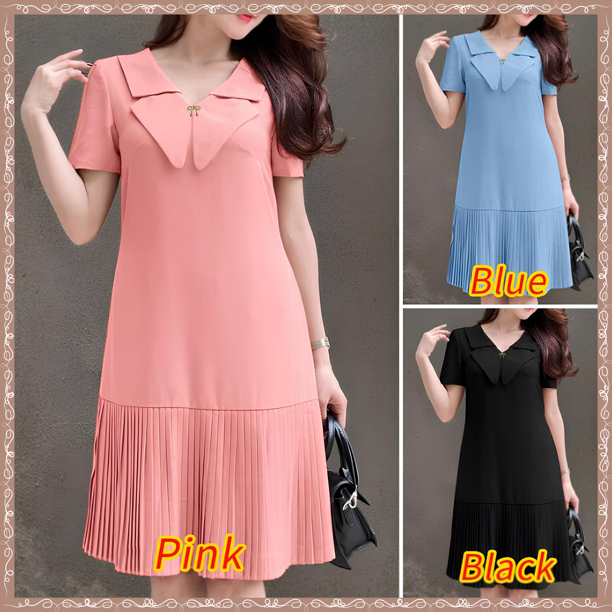 Elegant Pleated Hem Dress, Chic V-Neck Short Sleeve, Women's Summer Midi Vestidos, Celebrity Dresses, Short Sleeve Fitted Waist Robes Femme