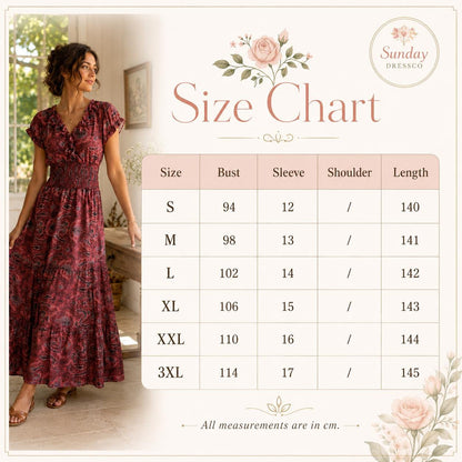 Paisley Maxi Dress Ruffle Neck - Boho Summer Dress, Women's Clothing, Garden Party