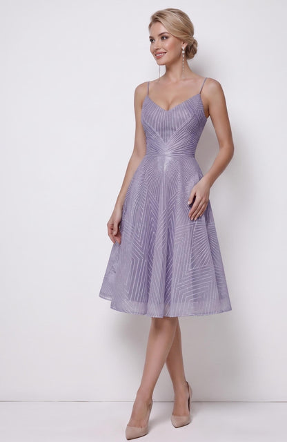 Geometric Print Open-Back Cocktail Dress | V-Neck Spaghetti Strap Midi Gown