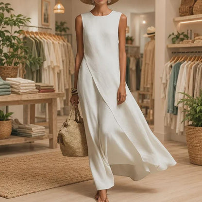 Linen Maxi Dress Women, Elegant Sleeveless Boho , Flowy Summer Beach, LooseFit Vacation Outfit