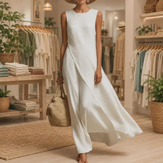 Linen Maxi Dress Women, Elegant Sleeveless Boho , Flowy Summer Beach, LooseFit Vacation Outfit