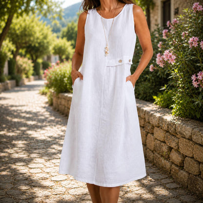 Womens Summer Midi Dress Sleeveless Pocket Casual Loose Beach Vacation Flowy Comfortable Elegant Outfit