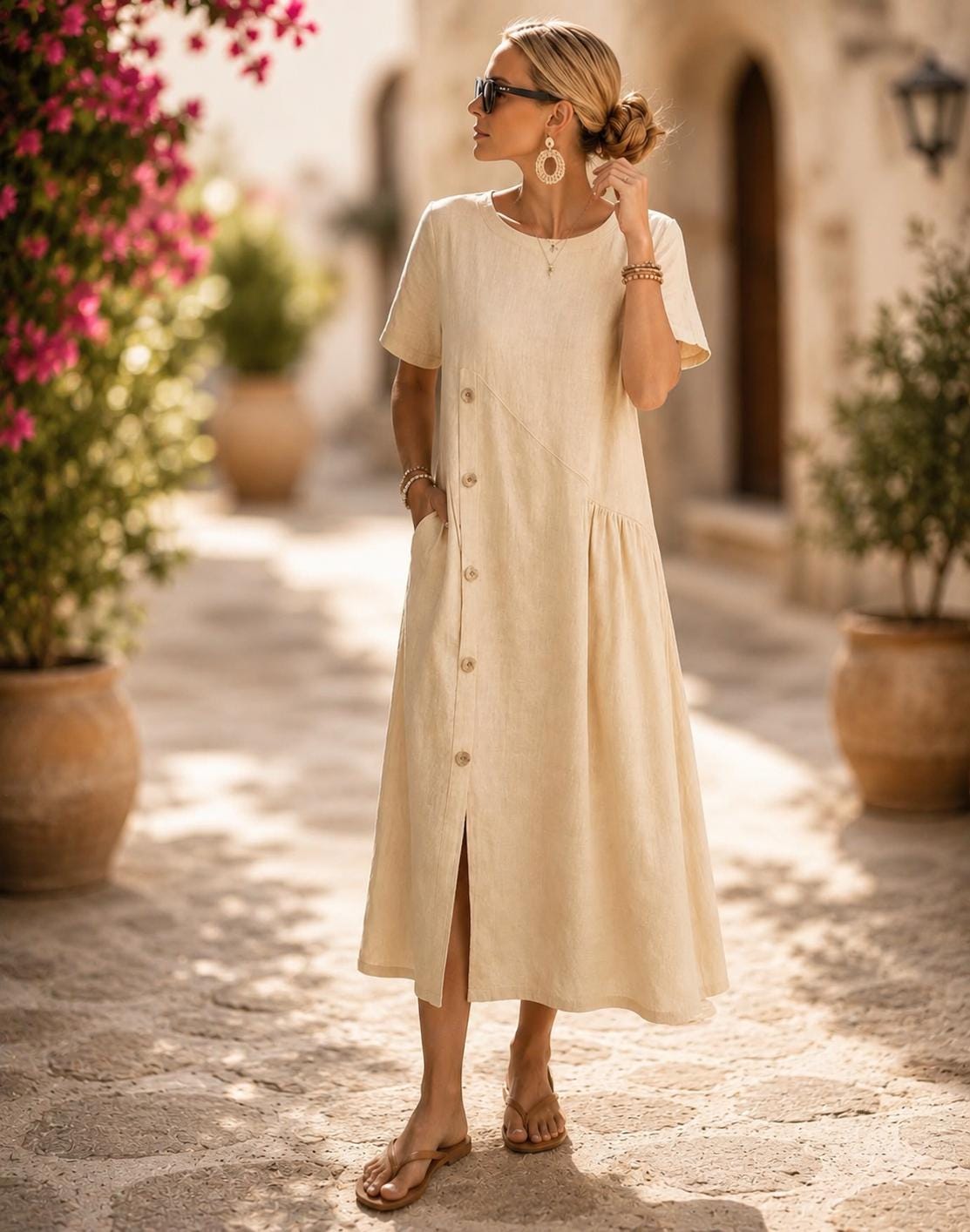 Handmade Women Summer Maxi Dress Elegant Short Sleeve Casual A Line Sun Dress
