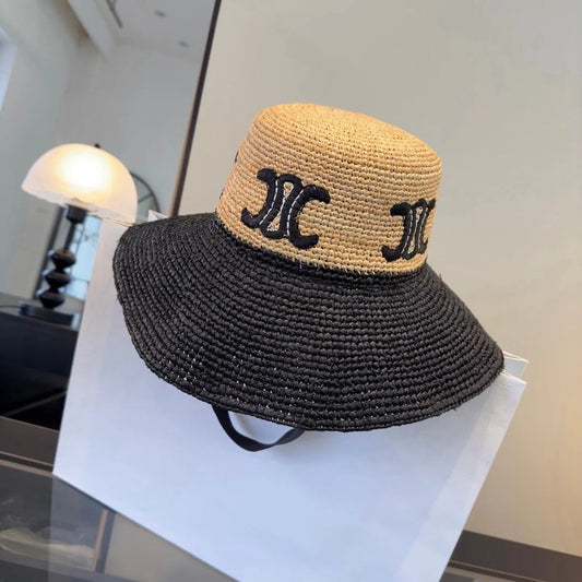Celine Raffia Black Beige Straw Hat 269031
