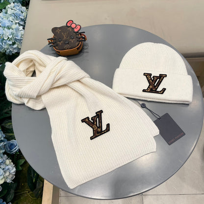 SET CLASSIC SCARF AND HAT IN WHITE WOOL 414786
