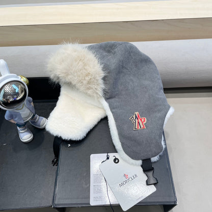 AVATOR HAT IN STEEL GRAY CORDUROY AND FLEECE-LINED 434983