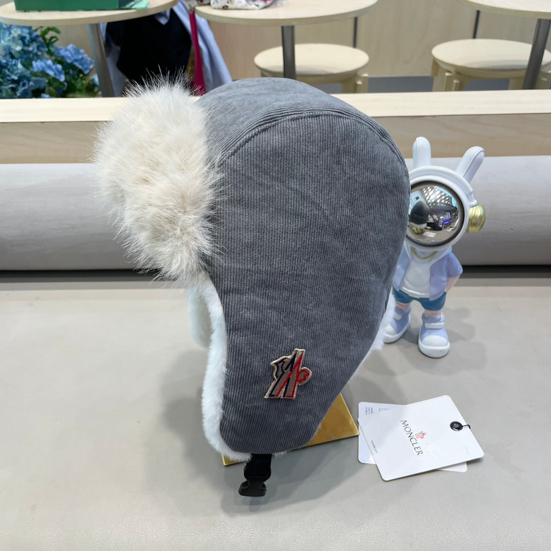 AVATOR HAT IN STEEL GRAY CORDUROY AND FLEECE-LINED 434983
