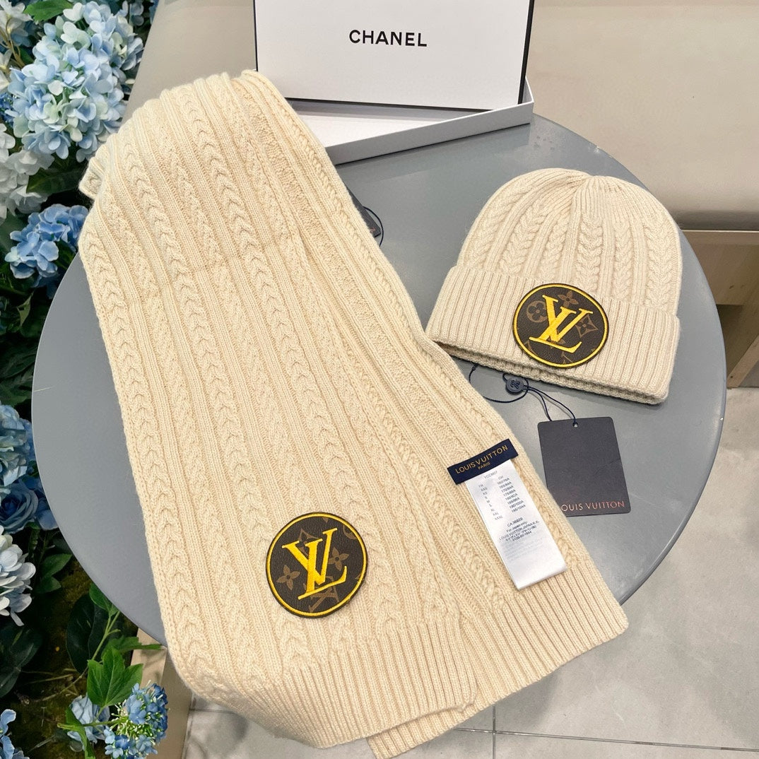 SET SCARF AND HAT IN CREAM BEIGE WOOL 434609