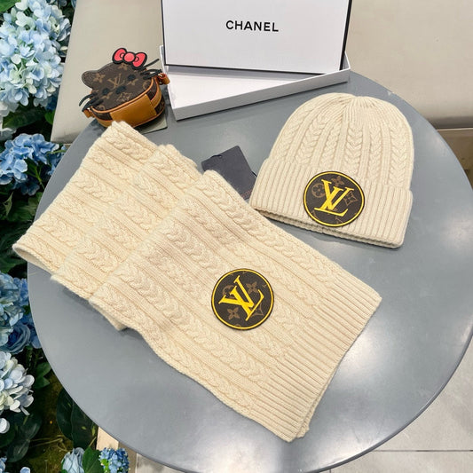 SET SCARF AND HAT IN CREAM BEIGE WOOL 434609