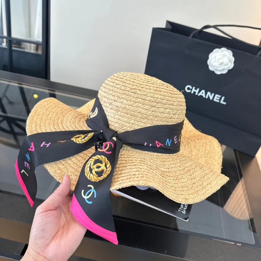 Chanel Straw Hat With Silk Ribbon 323571